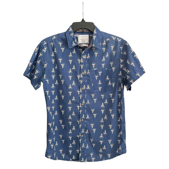Denim & Flower Other - Denim & Flower Travelers Collection Shirt Men's Size S Blue Slim Fit Sail Boat